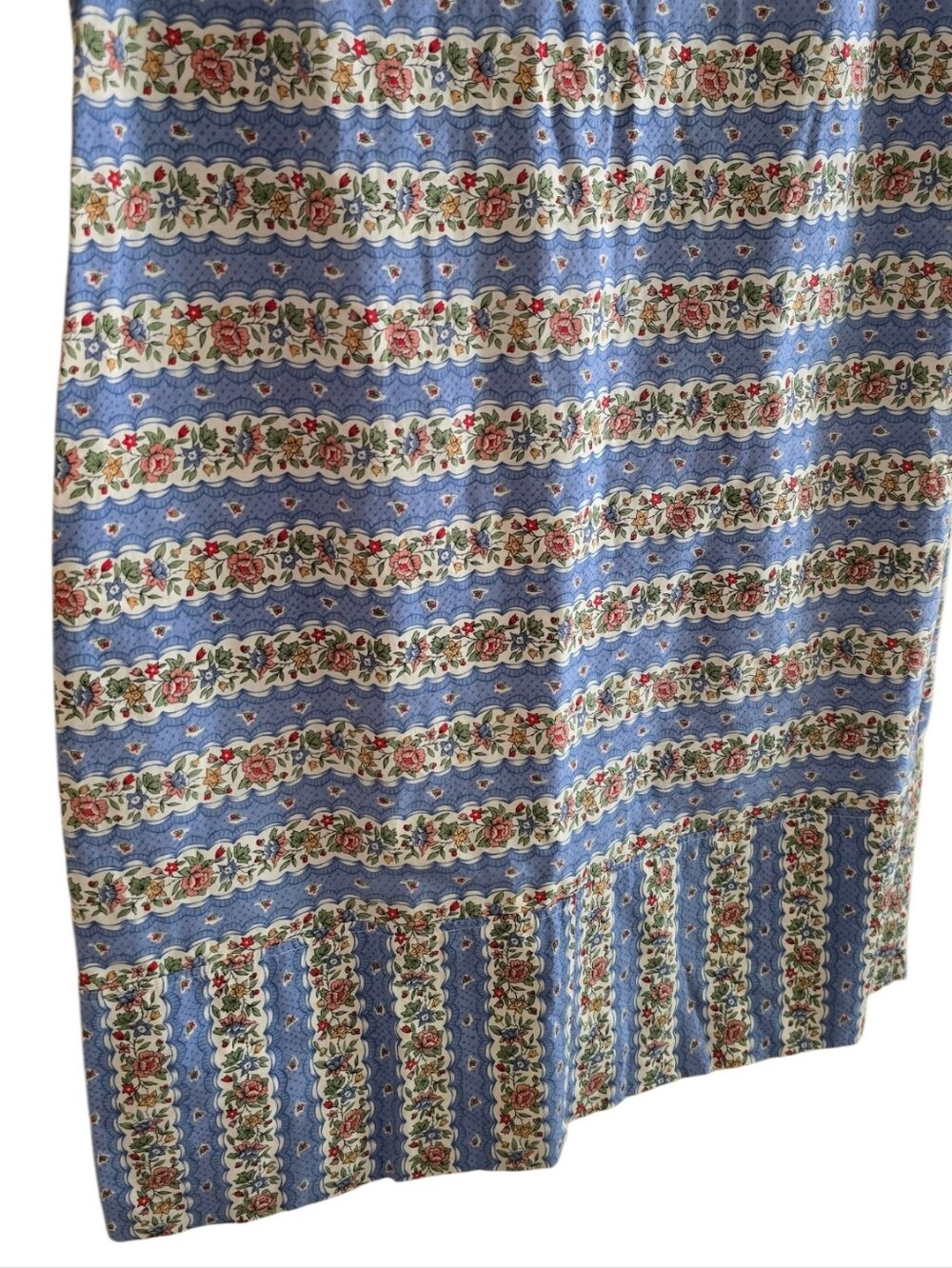 Cottagecore Vintage Blue Calico Floral Stripe Shift Dress Prairie Mod 70s - Picture 4 of 10